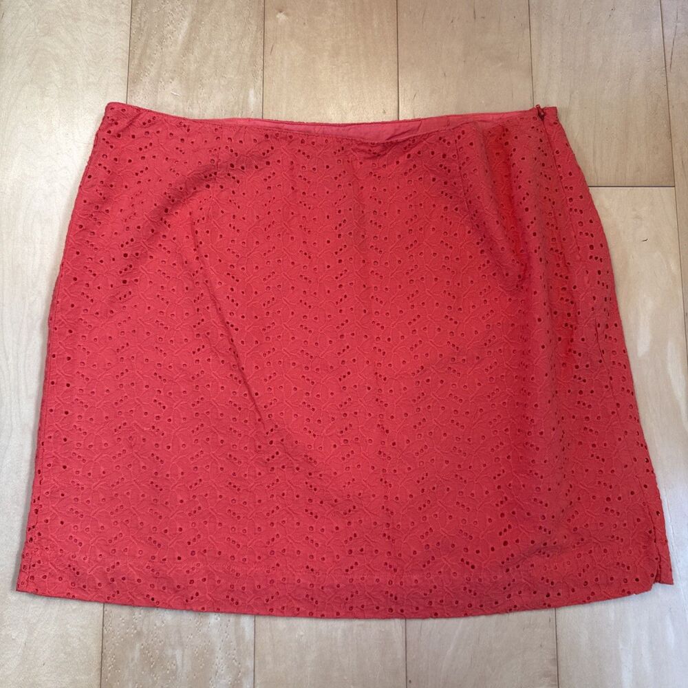 NWT FAVORITE FIT L.L. Bean Size 16 Petite Orange Eyelet Cotton Camden Skirt